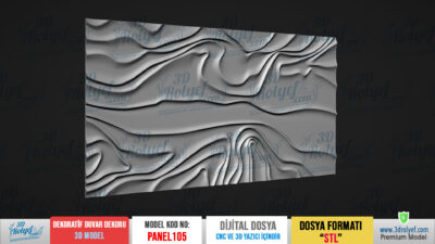 Panel105 - İpek Dekoratif Duvar Panel Modeli - Cnc Oyma için 3D Model - Görsel 3