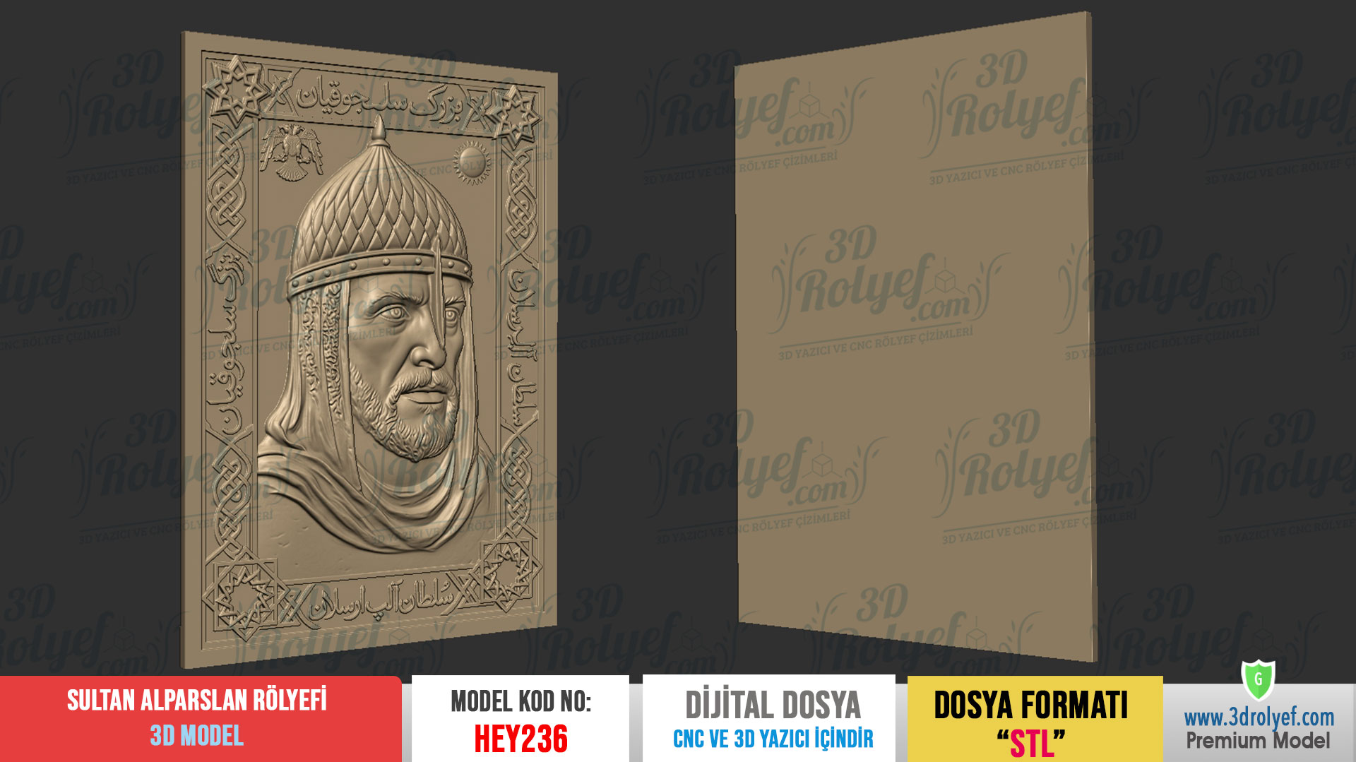 HEY236 | Sultan Alp Arslan Rölyefi 3D Model – Cnc ve 3D Yazıcı için Hazır Model - Görsel 3