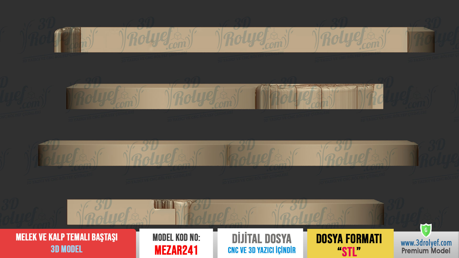 Mez241 - Kalp ve Melek Temalı Mezar Baştaşı 3D Modeli | Cnc Mezar Modelleri - Görsel 4