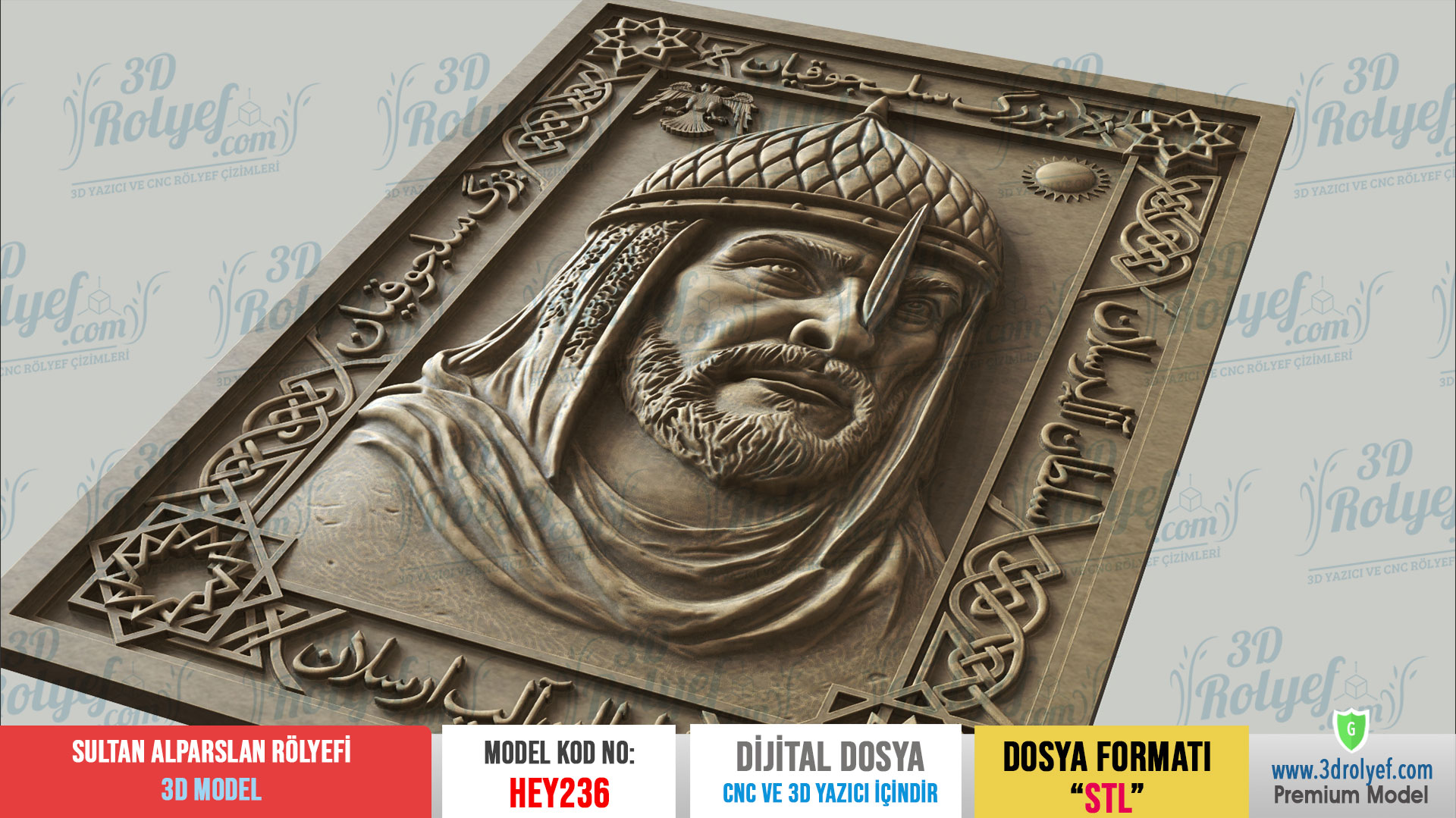HEY236 | Sultan Alp Arslan Rölyefi 3D Model – Cnc ve 3D Yazıcı için Hazır Model - Görsel 2