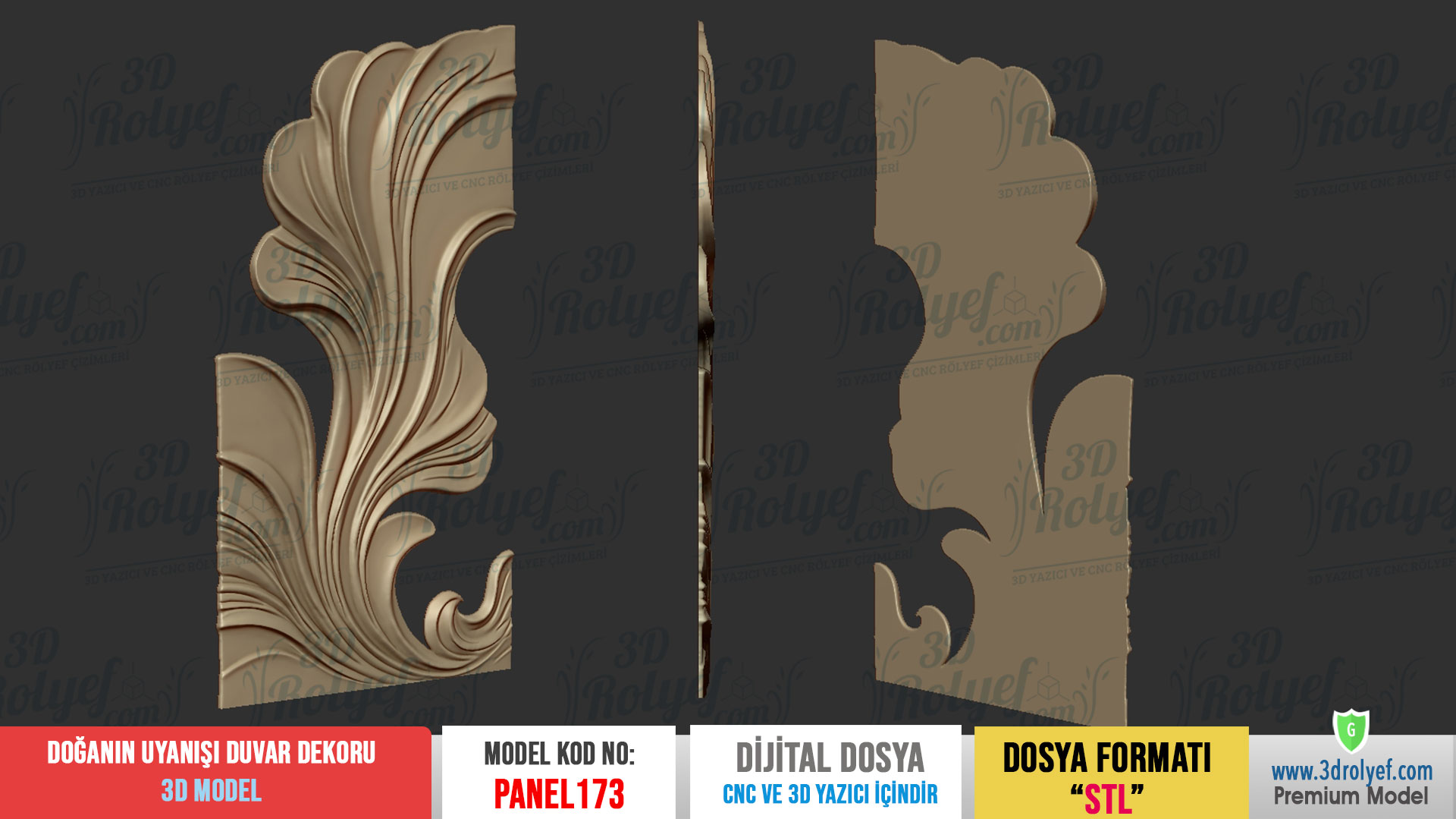 Panel173 - Doğanın Uyanışı 3D Duvar Dekoru | CNC & 3D Yazıcı İçin 3D Model - Görsel 3