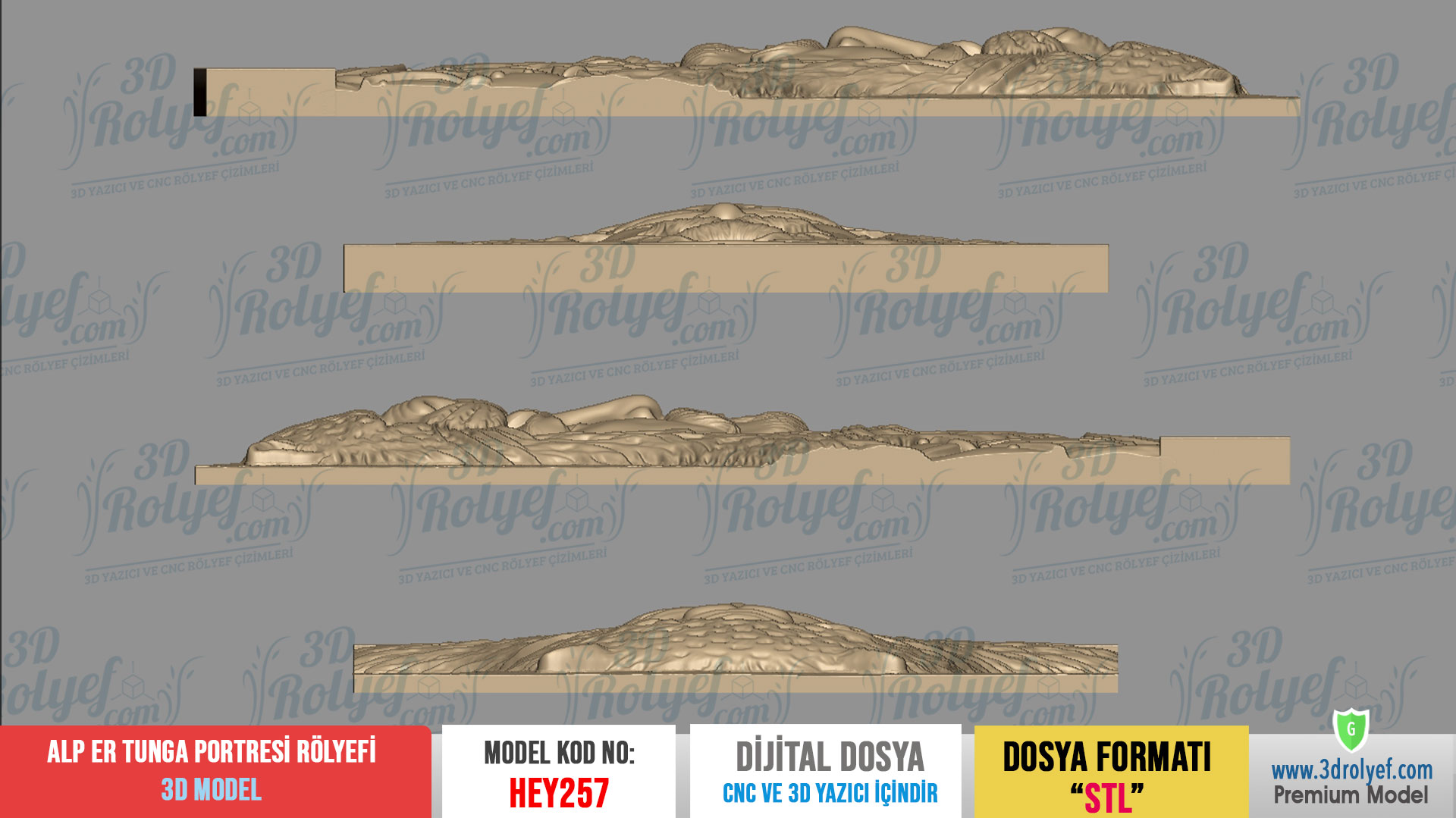 HEY257 | Alp Er Tunga Portresi Rölyefi 3D Model – Cnc ve 3D Yazıcı için Hazır Model - Görsel 4