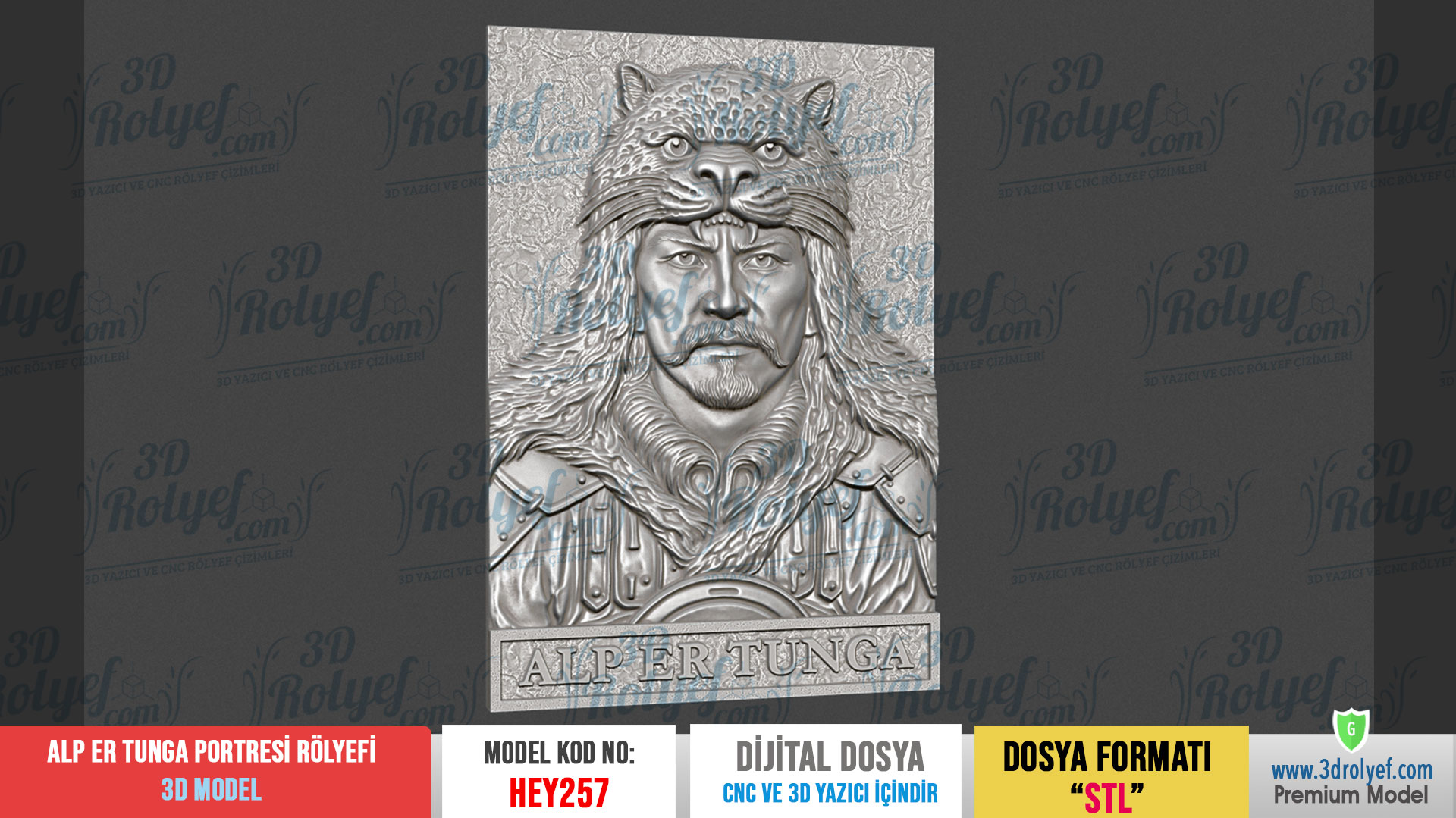 HEY257 | Alp Er Tunga Portresi Rölyefi 3D Model – Cnc ve 3D Yazıcı için Hazır Model