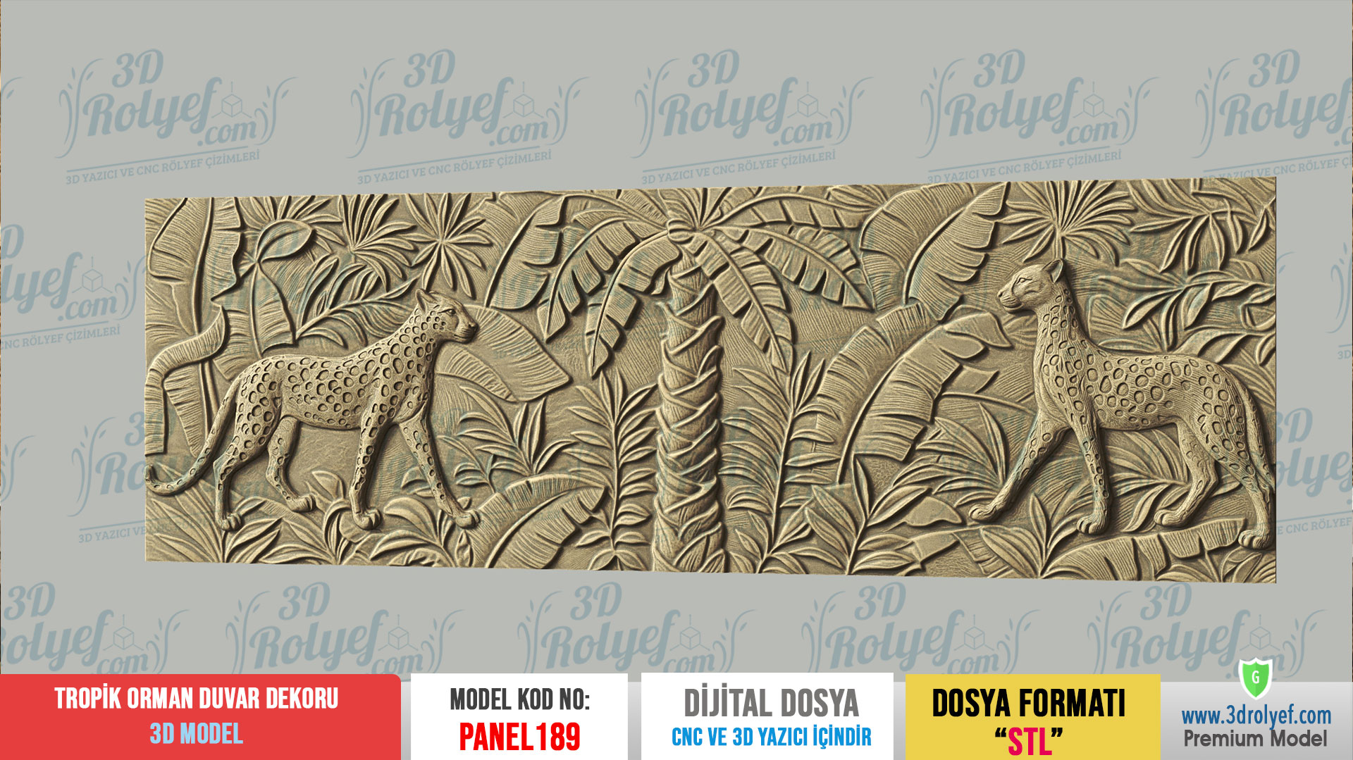 Panel189 - Tropik Orman 3D Duvar Dekoru | CNC & 3D Yazıcı İçin 3D Model - Görsel 3