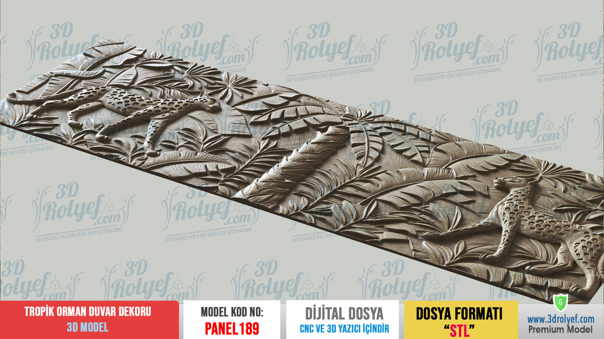 Panel189 - Tropik Orman 3D Duvar Dekoru | CNC & 3D Yazıcı İçin 3D Model - Görsel 4