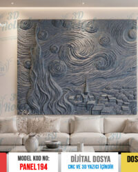Panel194 - Van Gogh Yıldızlı Gece Tablosu 3D Model Duvar Dekoru | CNC & 3D Yazıcı İçin 3D Model