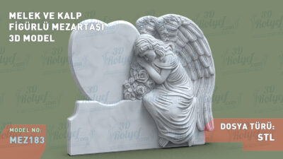 Mez183 - Melek ve Kalp Mezar Baştaşı 3D Modeli  | Cnc Mezar Modelleri