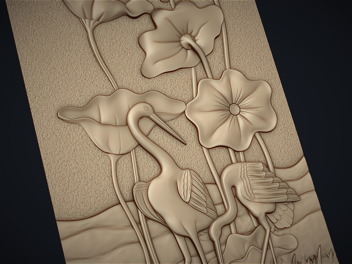 Panel171 - Leylek ve Çiçekler 3D Duvar Dekoru | CNC & 3D Yazıcı İçin 3D Model - Görsel 4