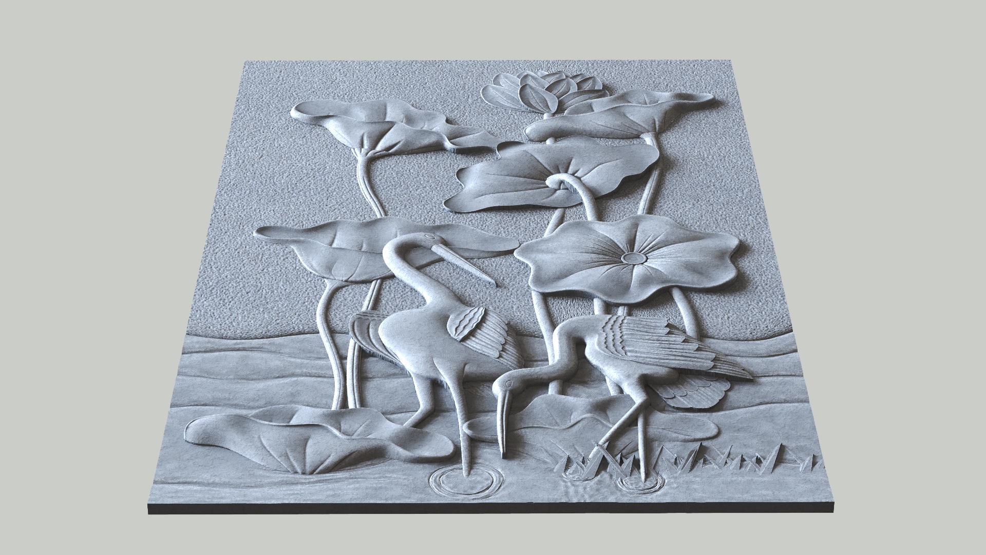 Panel171 - Leylek ve Çiçekler 3D Duvar Dekoru | CNC & 3D Yazıcı İçin 3D Model - Görsel 3