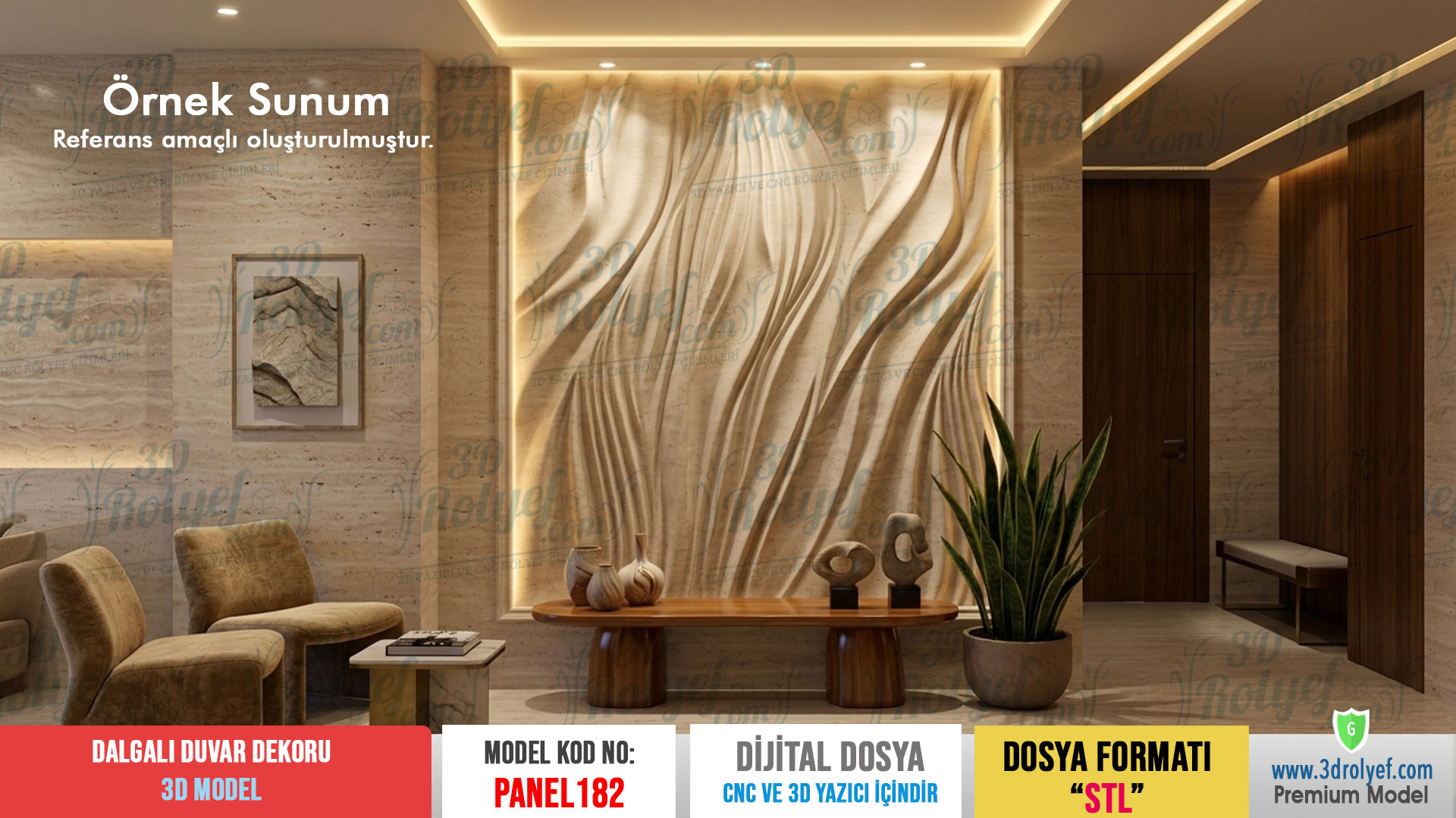 Panel182 - Dalga 3D Duvar Dekoru | CNC & 3D Yazıcı İçin 3D Model