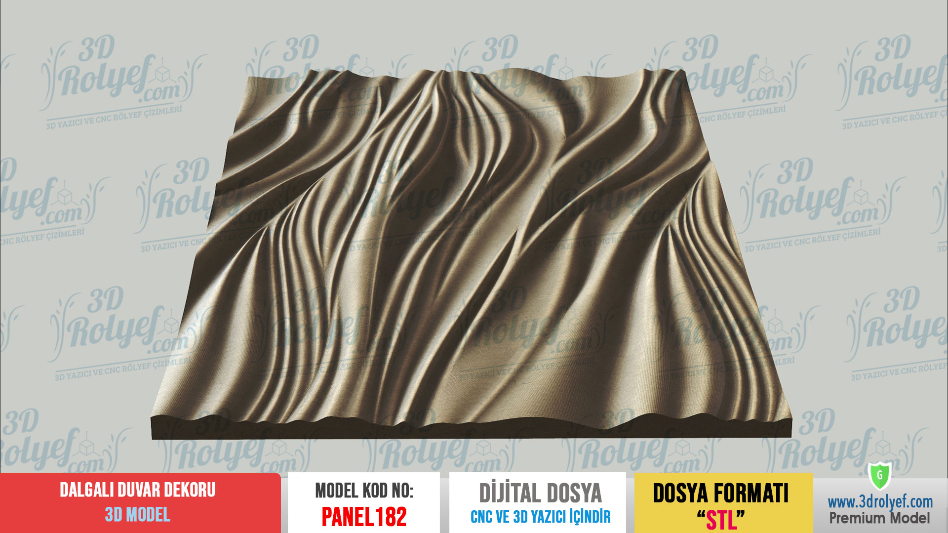 Panel182 - Dalga 3D Duvar Dekoru | CNC & 3D Yazıcı İçin 3D Model - Görsel 3