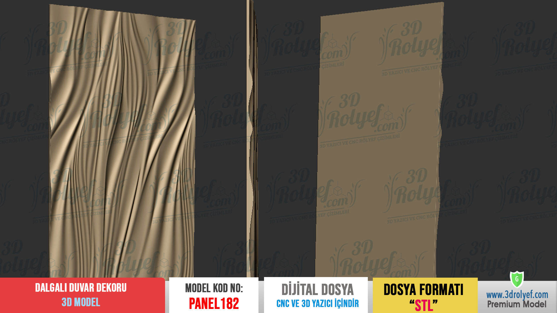 Panel182 - Dalga 3D Duvar Dekoru | CNC & 3D Yazıcı İçin 3D Model - Görsel 4