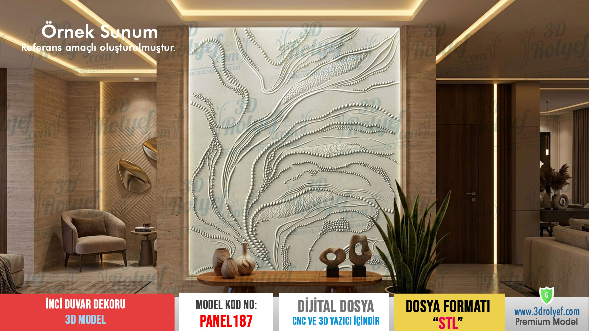Panel187 - İnci Modern 3D Duvar Dekoru | CNC & 3D Yazıcı İçin 3D Model