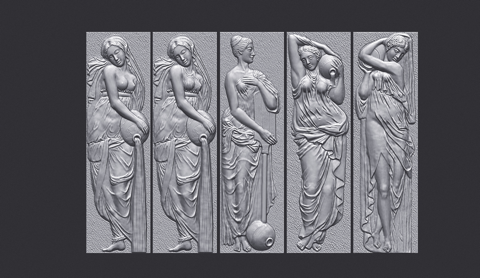 Panel60 - Antik Çağ Kadın Figürleri 3D Duvar Dekoru | CNC & 3D Yazıcı İçin 3D Model - Görsel 4