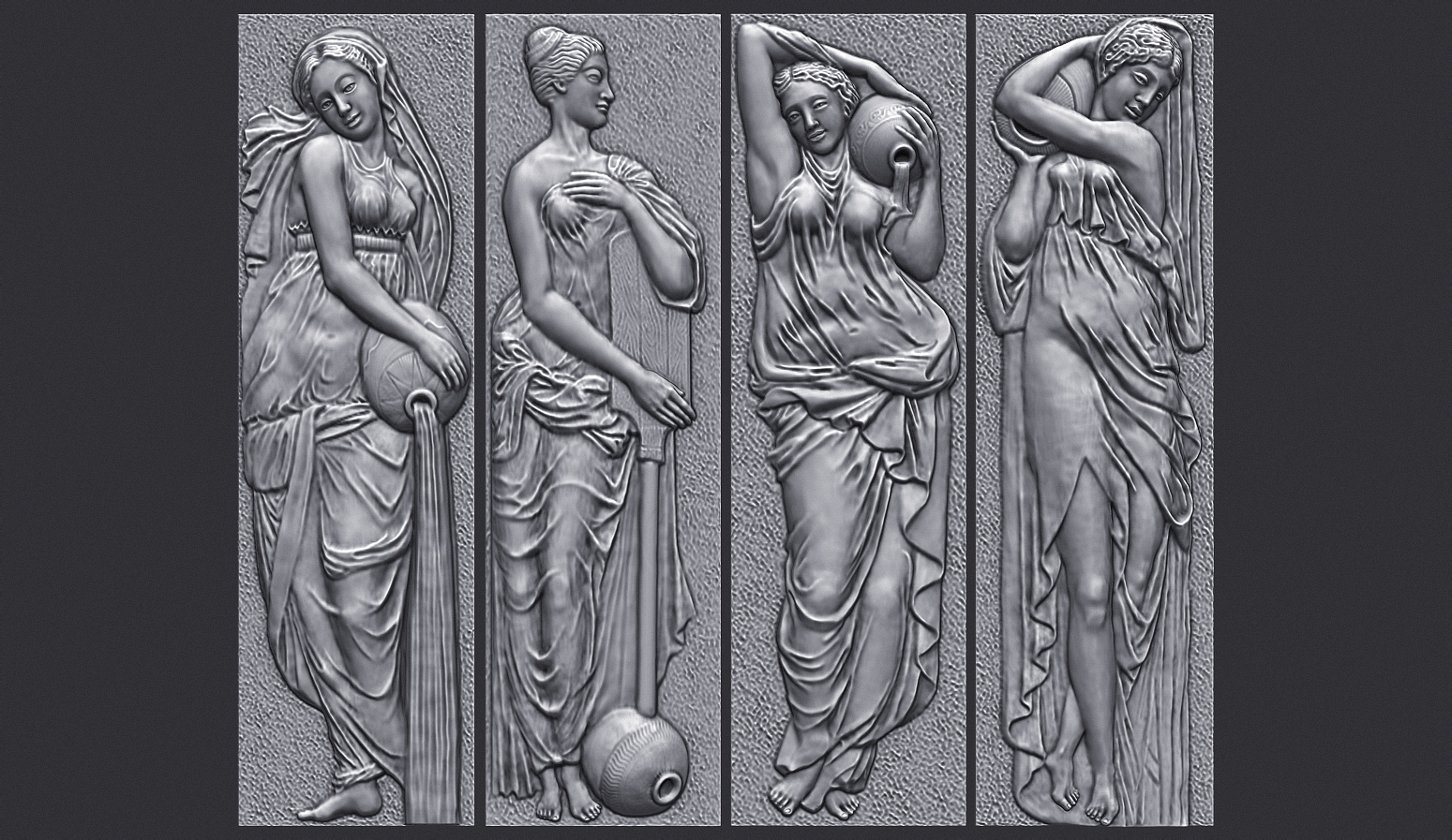 Panel60 - Antik Çağ Kadın Figürleri 3D Duvar Dekoru | CNC & 3D Yazıcı İçin 3D Model - Görsel 3