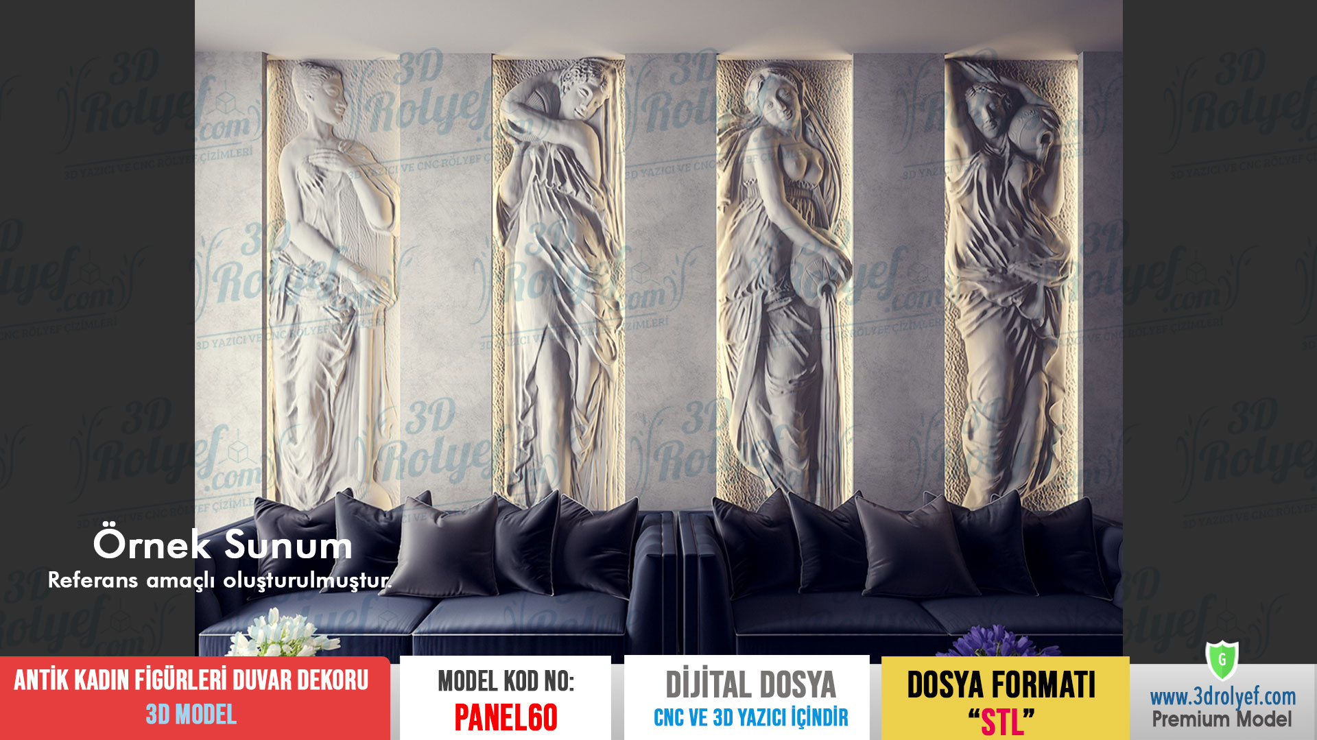 Panel60 - Antik Çağ Kadın Figürleri 3D Duvar Dekoru | CNC & 3D Yazıcı İçin 3D Model