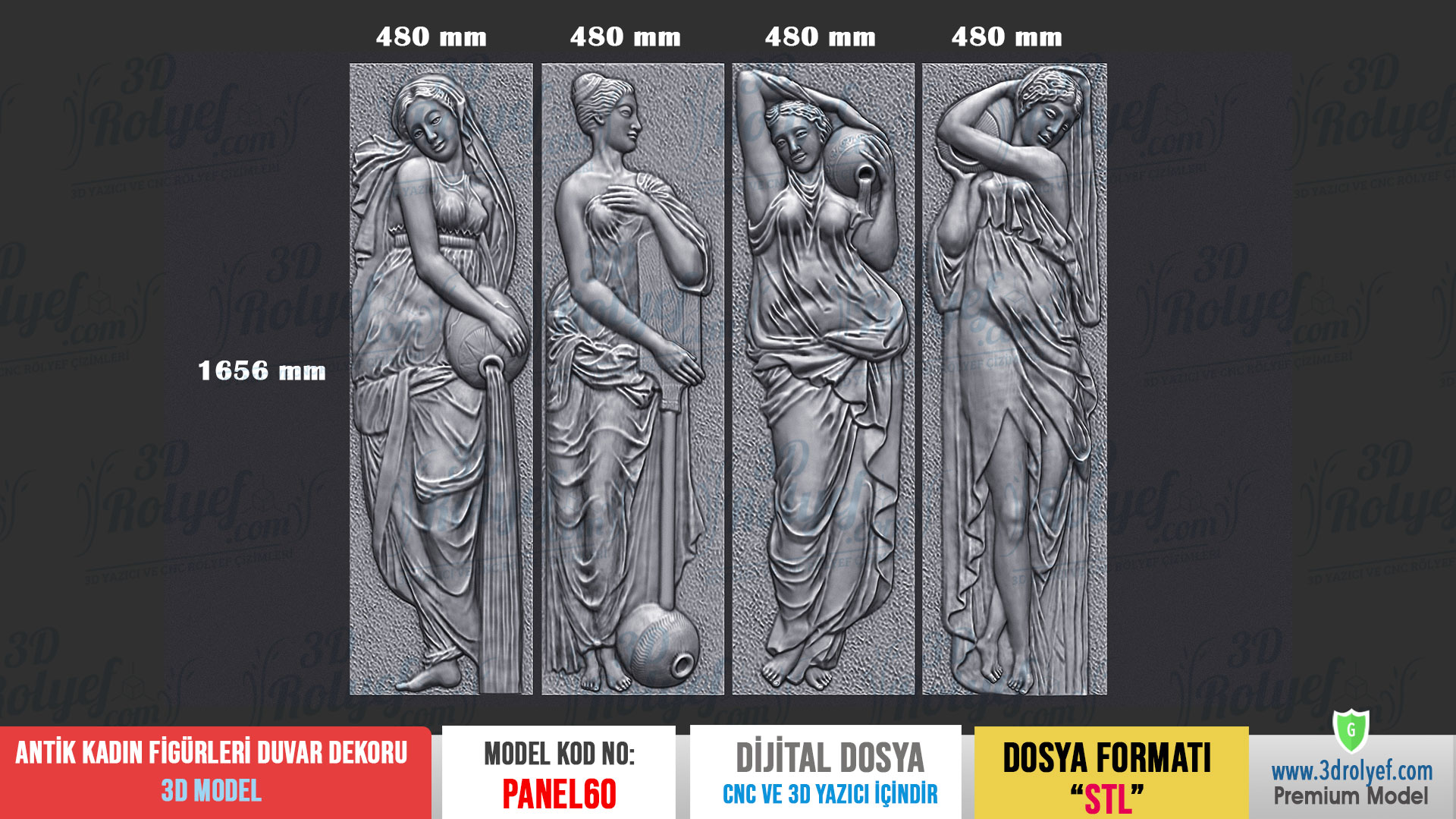 Panel60 - Antik Çağ Kadın Figürleri 3D Duvar Dekoru | CNC & 3D Yazıcı İçin 3D Model - Görsel 2